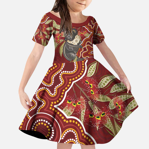 Australia Santa Koala Kid Short Sleeve Dress Aboriginal Style