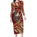 Australia Santa Koala Long Sleeve Bodycon Dress Aboriginal Style