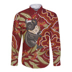 Australia Santa Koala Long Sleeve Button Shirt Aboriginal Style