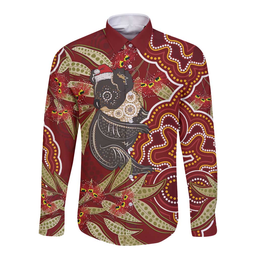 Australia Santa Koala Long Sleeve Button Shirt Aboriginal Style
