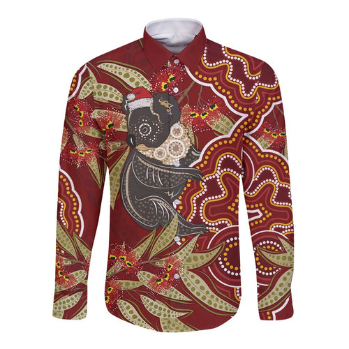 Australia Santa Koala Long Sleeve Button Shirt Aboriginal Style