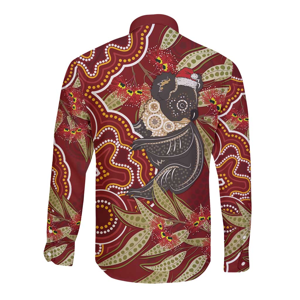 Australia Santa Koala Long Sleeve Button Shirt Aboriginal Style