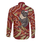 Australia Santa Koala Long Sleeve Button Shirt Aboriginal Style