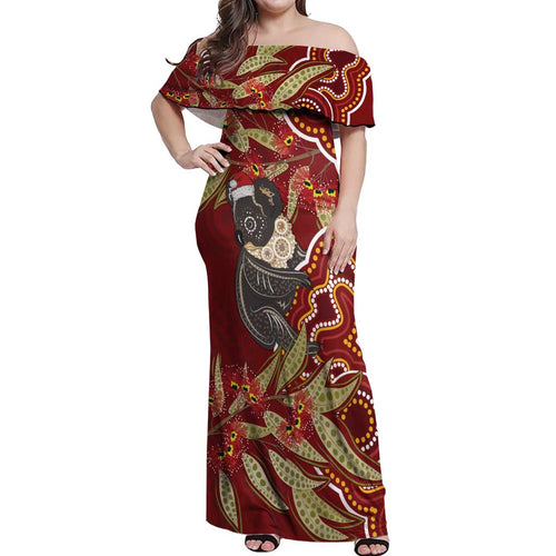 Australia Santa Koala Off Shoulder Maxi Dress Aboriginal Style