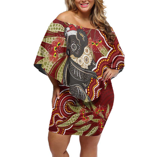 Australia Santa Koala Off Shoulder Short Dress Aboriginal Style