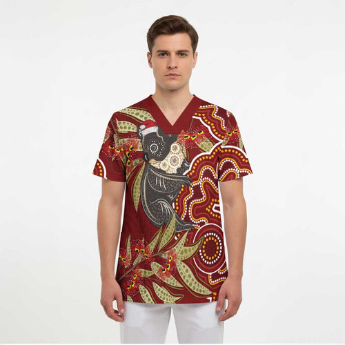 Australia Santa Koala Scrub Top Aboriginal Style - Aussie Hoodie