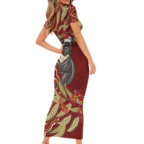 Australia Santa Koala Short Sleeve Bodycon Dress Aboriginal Style