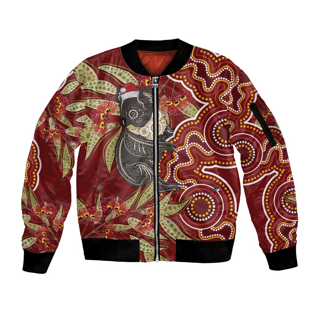 Australia Santa Koala Sleeve Zip Bomber Jacket Aboriginal Style