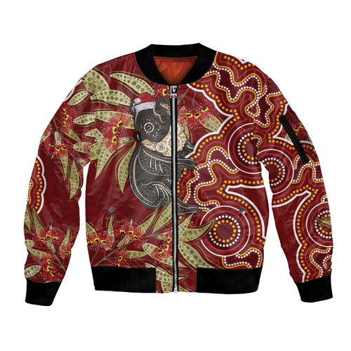 Australia Santa Koala Sleeve Zip Bomber Jacket Aboriginal Style