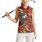Australia Santa Koala Women Sleeveless Polo Shirt Aboriginal Style