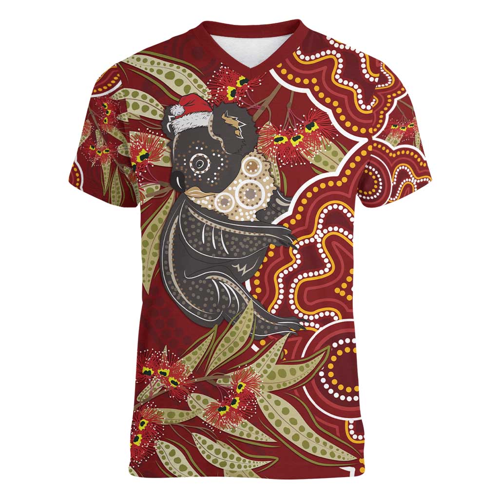 Australia Santa Koala Women V-Neck T-Shirt Aboriginal Style