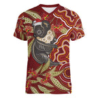 Australia Santa Koala Women V-Neck T-Shirt Aboriginal Style