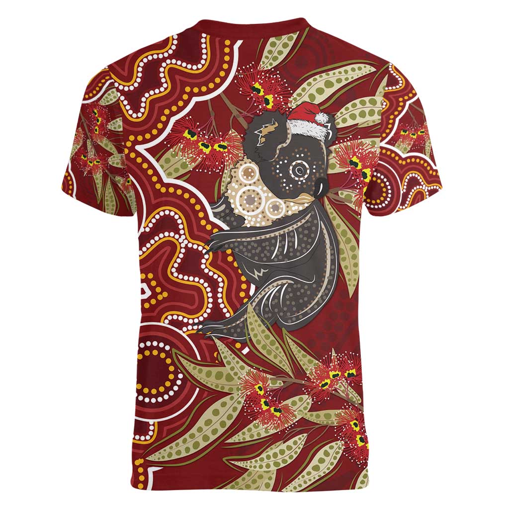 Australia Santa Koala Women V-Neck T-Shirt Aboriginal Style