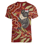 Australia Santa Koala Women V-Neck T-Shirt Aboriginal Style