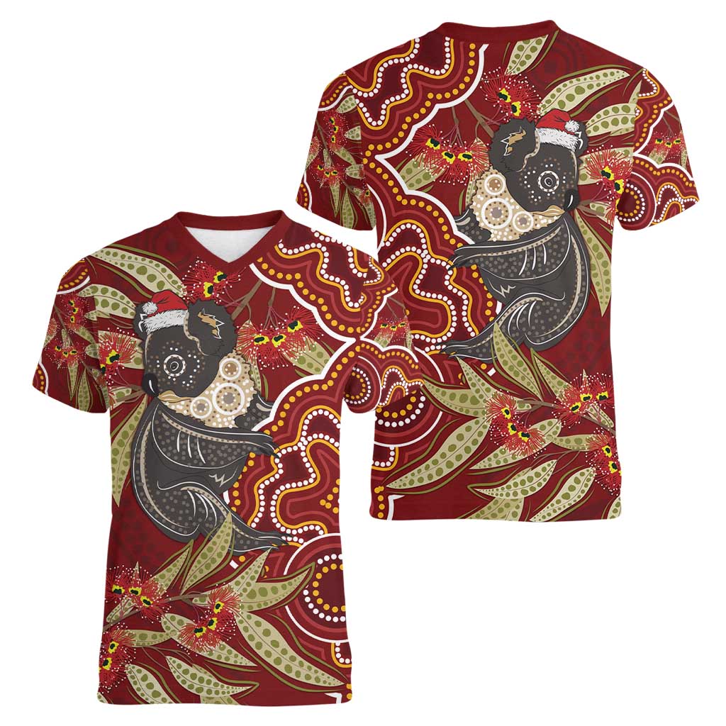 Australia Santa Koala Women V-Neck T-Shirt Aboriginal Style