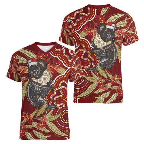 Australia Santa Koala Women V-Neck T-Shirt Aboriginal Style