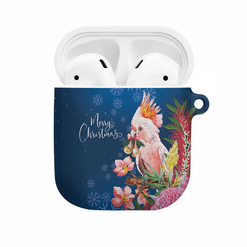 Australia Christmas Pink Cockatoo with Banksia AirPods Case Snowy Blue - Aussie Hoodie