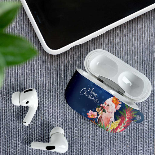 Australia Christmas Pink Cockatoo with Banksia AirPods Case Snowy Blue - Aussie Hoodie