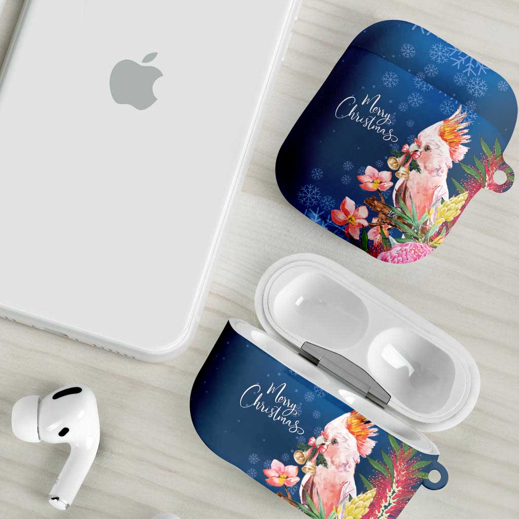 Australia Christmas Pink Cockatoo with Banksia AirPods Case Snowy Blue - Aussie Hoodie