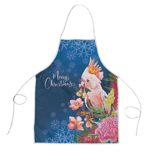 Australia Christmas Pink Cockatoo with Banksia Apron Snowy Blue - Aussie Hoodie