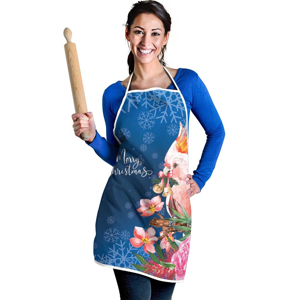 Australia Christmas Pink Cockatoo with Banksia Apron Snowy Blue - Aussie Hoodie