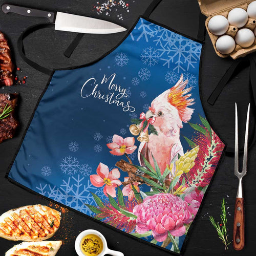 Australia Christmas Pink Cockatoo with Banksia Apron Snowy Blue - Aussie Hoodie