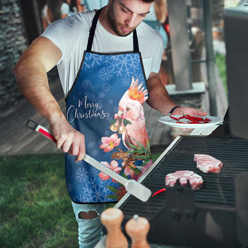 Australia Christmas Pink Cockatoo with Banksia Apron Snowy Blue - Aussie Hoodie