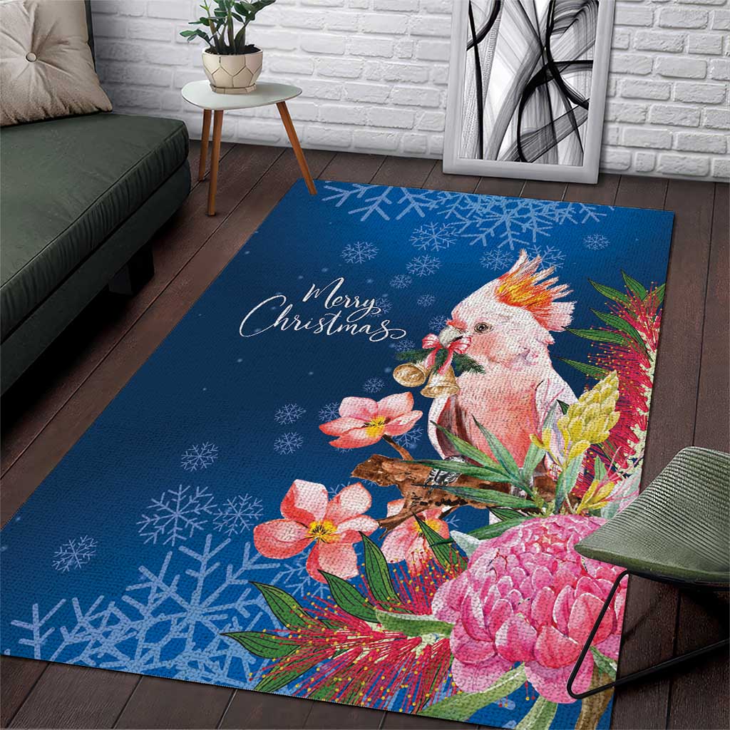 Australia Christmas Pink Cockatoo with Banksia Area Rug Snowy Blue - Aussie Hoodie