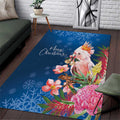 Australia Christmas Pink Cockatoo with Banksia Area Rug Snowy Blue - Aussie Hoodie