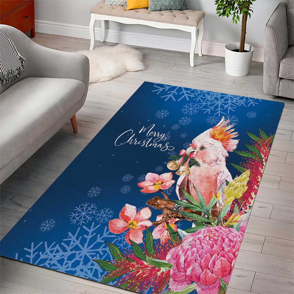 Australia Christmas Pink Cockatoo with Banksia Area Rug Snowy Blue - Aussie Hoodie