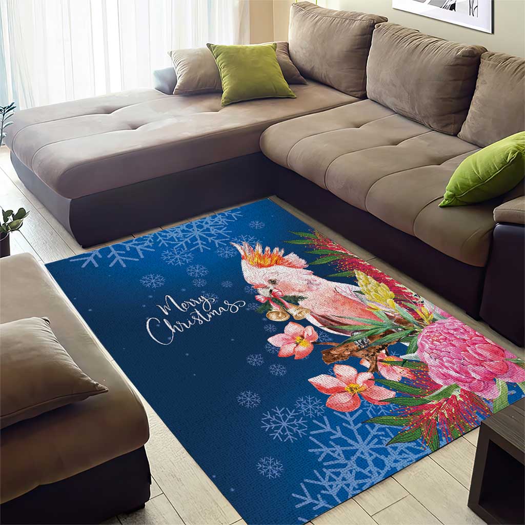 Australia Christmas Pink Cockatoo with Banksia Area Rug Snowy Blue - Aussie Hoodie