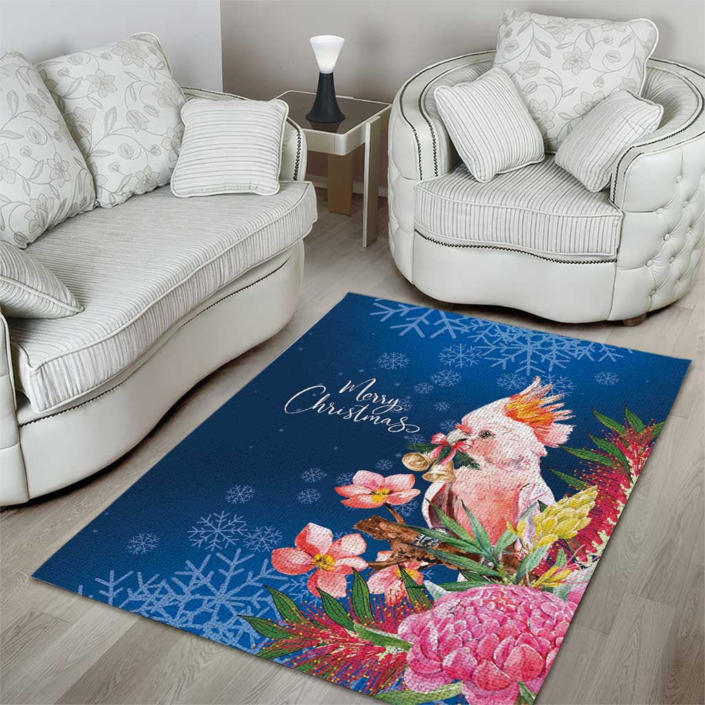 Australia Christmas Pink Cockatoo with Banksia Area Rug Snowy Blue - Aussie Hoodie
