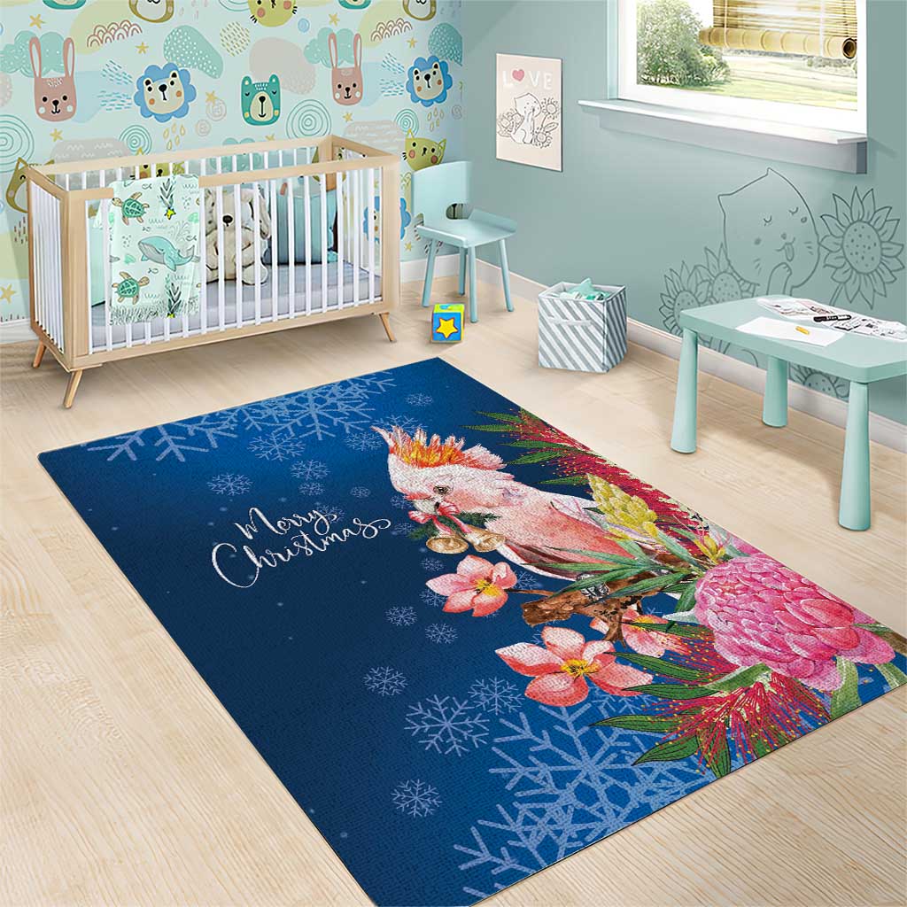 Australia Christmas Pink Cockatoo with Banksia Area Rug Snowy Blue - Aussie Hoodie