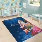 Australia Christmas Pink Cockatoo with Banksia Area Rug Snowy Blue - Aussie Hoodie