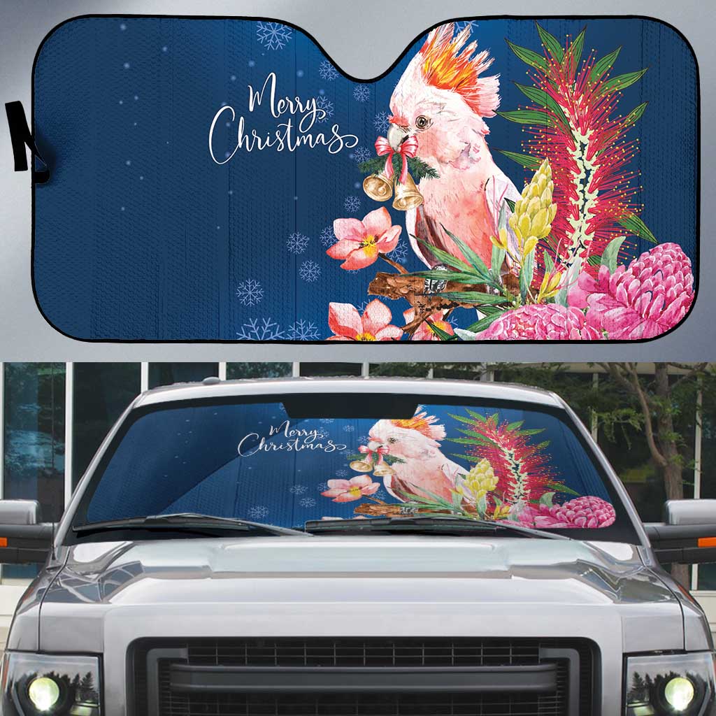 Australia Christmas Pink Cockatoo with Banksia Auto Sun Shade Snowy Blue - Aussie Hoodie