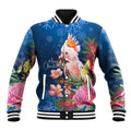 Australia Christmas Pink Cockatoo with Banksia Baseball Jacket Snowy Blue - Aussie Hoodie