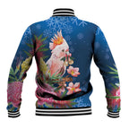 Australia Christmas Pink Cockatoo with Banksia Baseball Jacket Snowy Blue - Aussie Hoodie