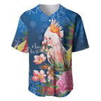 Australia Christmas Pink Cockatoo with Banksia Baseball Jersey Snowy Blue - Aussie Hoodie