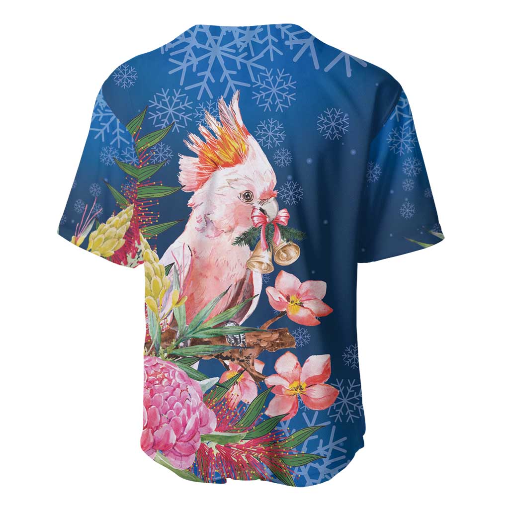 Australia Christmas Pink Cockatoo with Banksia Baseball Jersey Snowy Blue - Aussie Hoodie