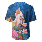Australia Christmas Pink Cockatoo with Banksia Baseball Jersey Snowy Blue - Aussie Hoodie