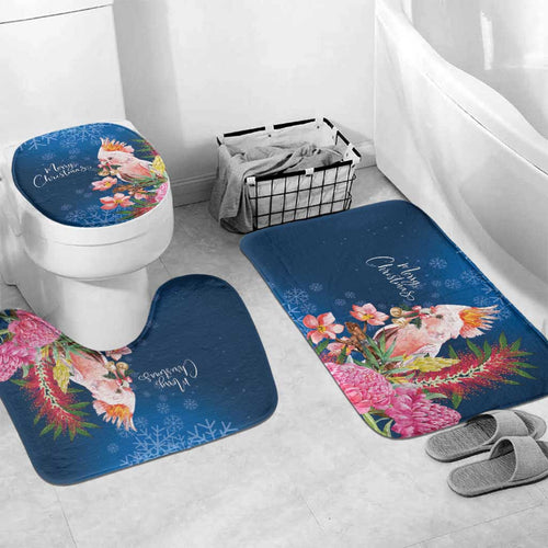 Australia Christmas Pink Cockatoo with Banksia Bathroom Set Snowy Blue - Aussie Hoodie