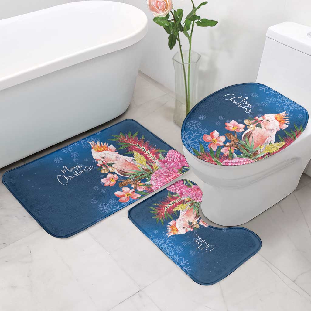 Australia Christmas Pink Cockatoo with Banksia Bathroom Set Snowy Blue - Aussie Hoodie