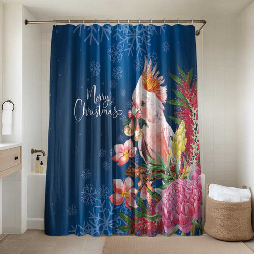 Australia Christmas Pink Cockatoo with Banksia Bathroom Set Snowy Blue - Aussie Hoodie
