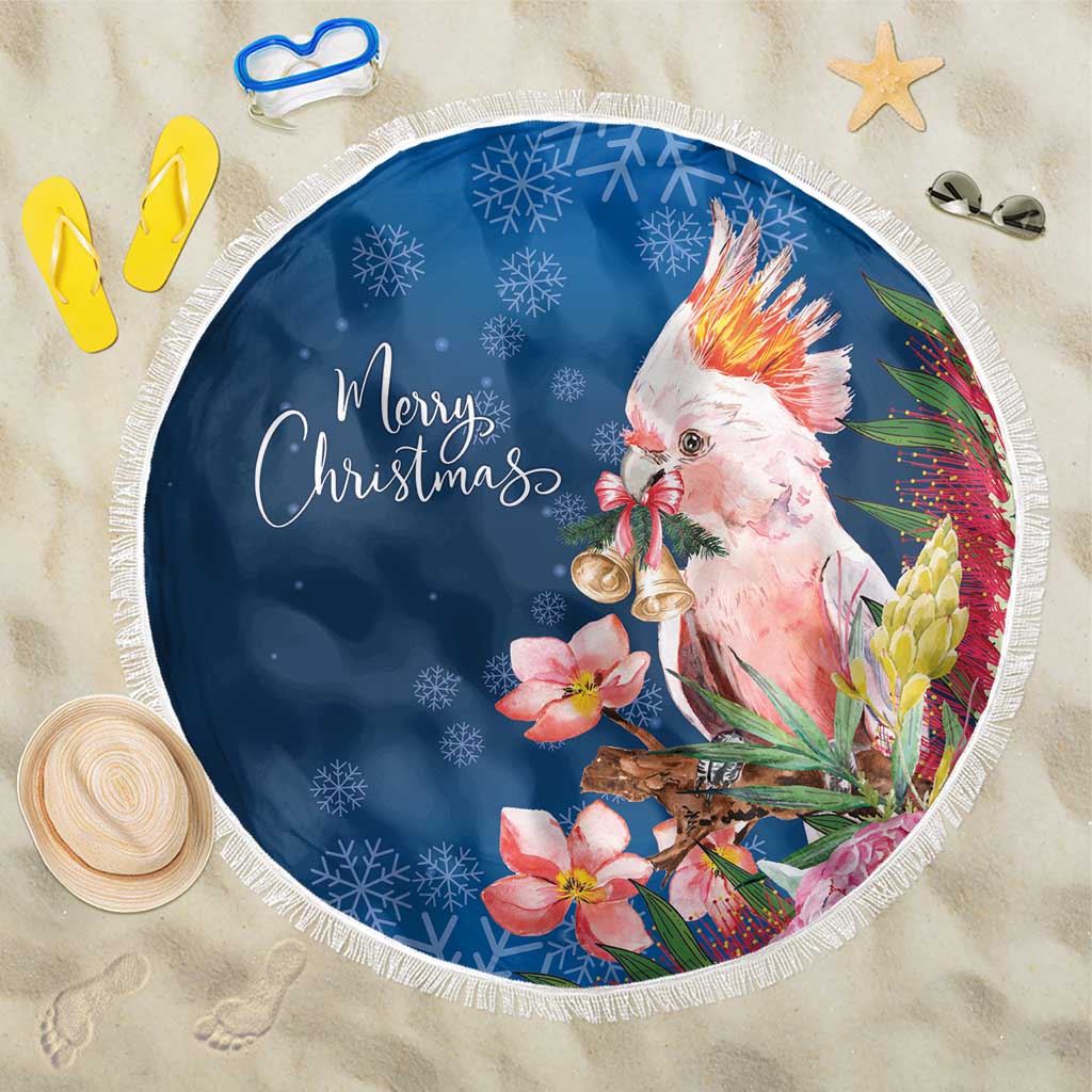 Australia Christmas Pink Cockatoo with Banksia Beach Blanket Snowy Blue - Aussie Hoodie