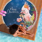 Australia Christmas Pink Cockatoo with Banksia Beach Blanket Snowy Blue - Aussie Hoodie
