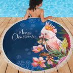 Australia Christmas Pink Cockatoo with Banksia Beach Blanket Snowy Blue - Aussie Hoodie