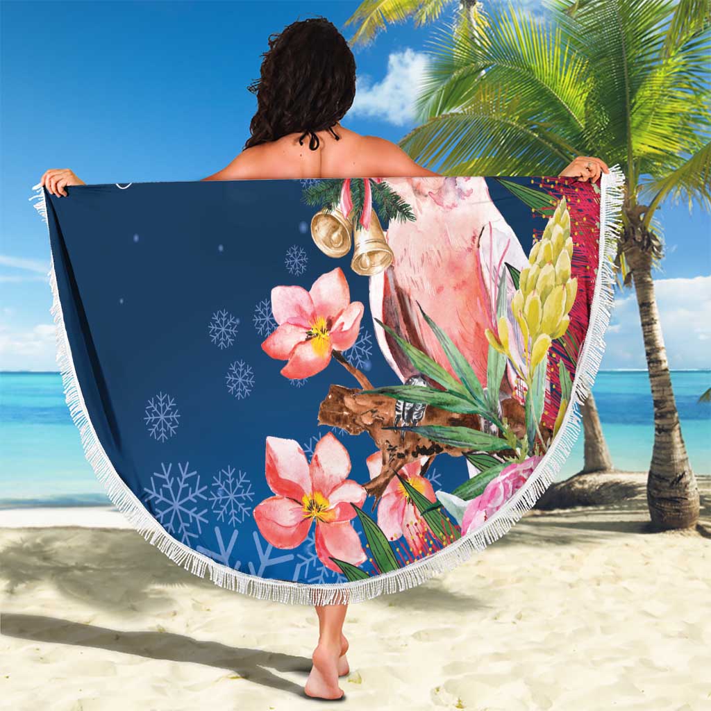 Australia Christmas Pink Cockatoo with Banksia Beach Blanket Snowy Blue - Aussie Hoodie