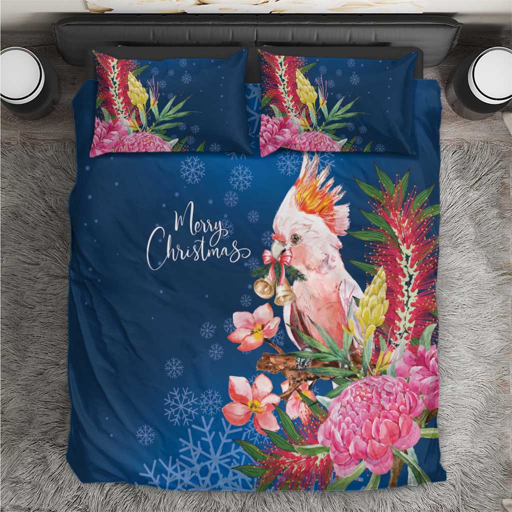 Australia Christmas Pink Cockatoo with Banksia Bedding Set Snowy Blue - Aussie Hoodie