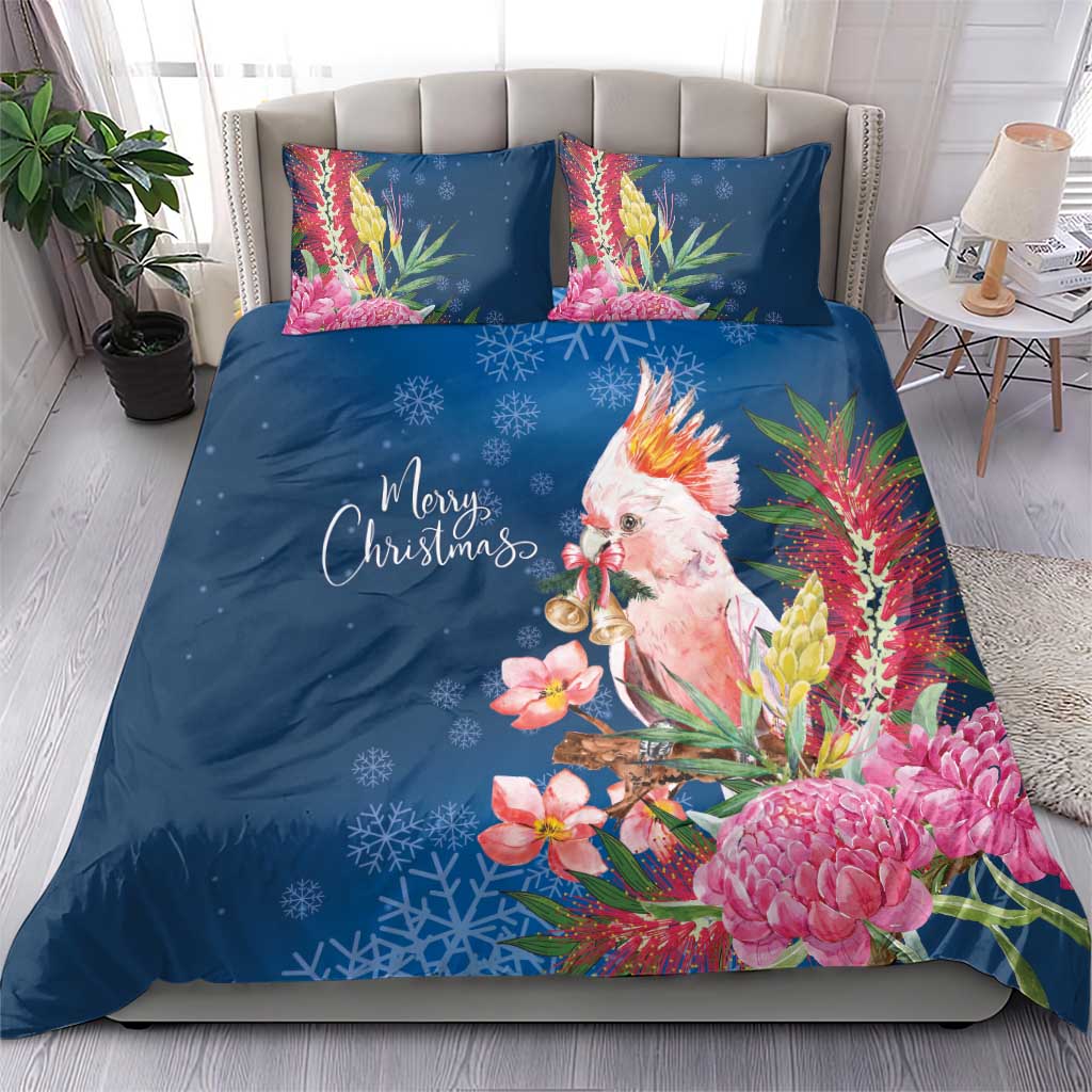 Australia Christmas Pink Cockatoo with Banksia Bedding Set Snowy Blue - Aussie Hoodie