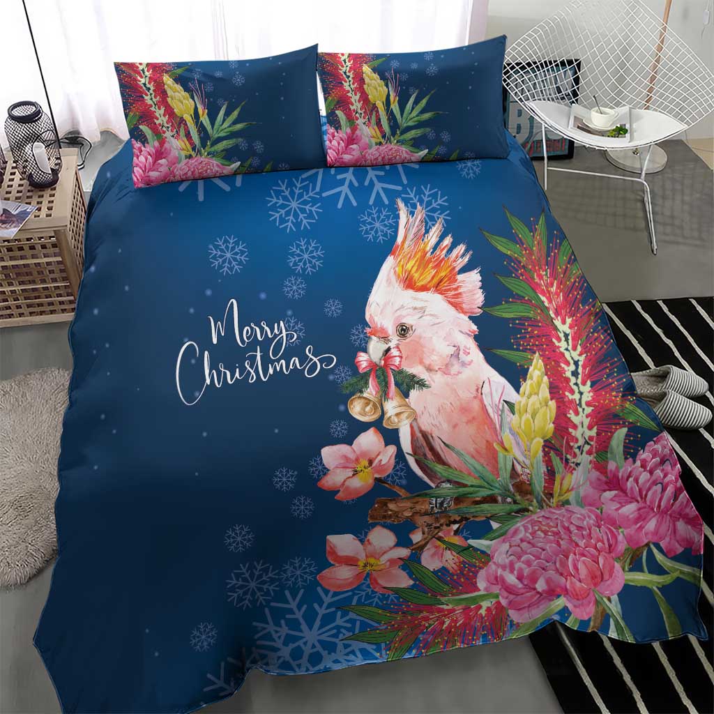 Australia Christmas Pink Cockatoo with Banksia Bedding Set Snowy Blue - Aussie Hoodie